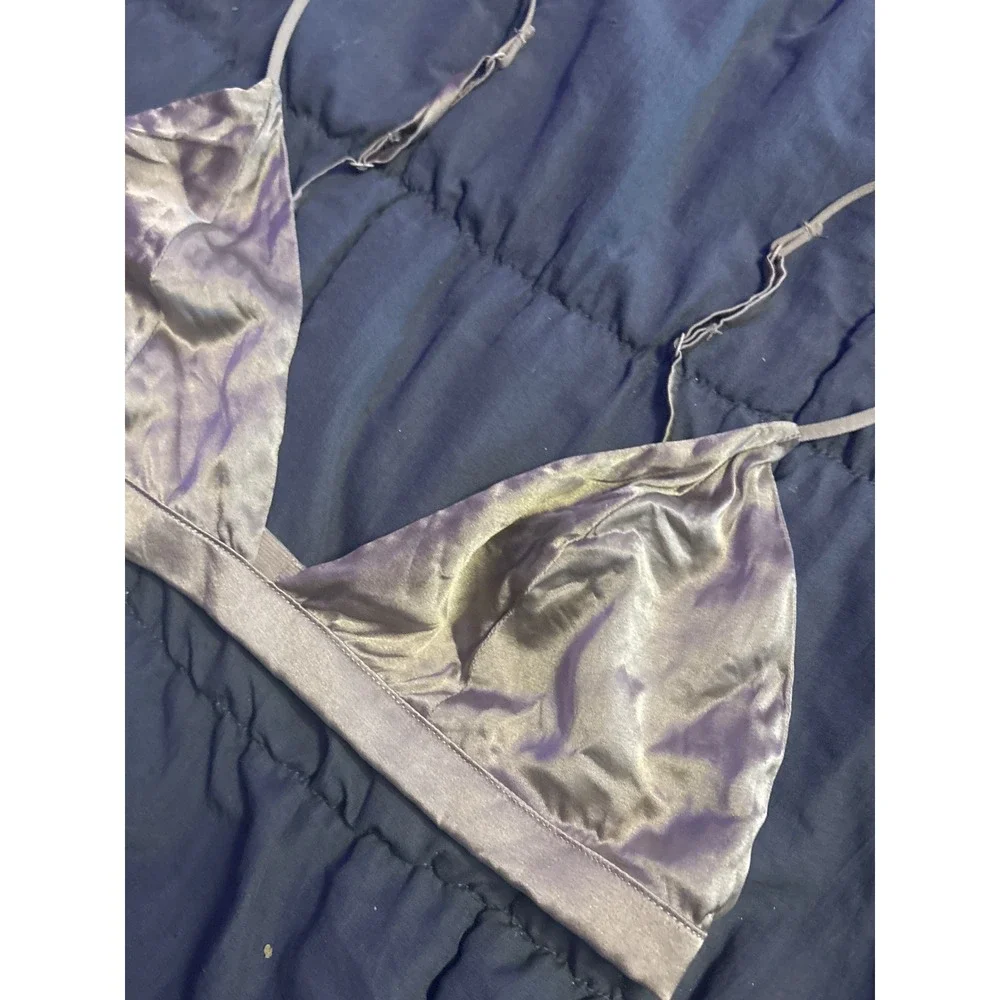 SilRiver Silk Satin Triangle Bralette Taupe Size M
